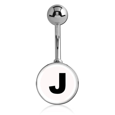Printed Alphabet Letter Initial Belly Bars - Basic Curved Barbell. Navel Rings Australia.