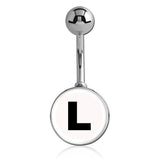 Printed Alphabet Letter Initial Belly Bars - Basic Curved Barbell. Navel Rings Australia.