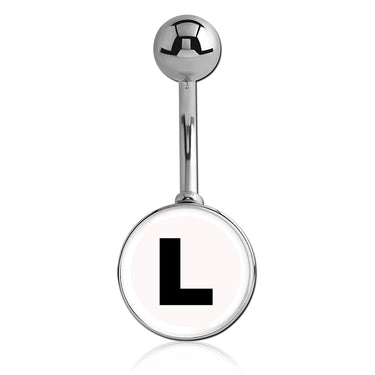 Printed Alphabet Letter Initial Belly Bars - Basic Curved Barbell. Navel Rings Australia.