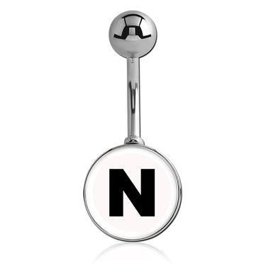 Printed Alphabet Letter Initial Belly Bars - Basic Curved Barbell. Navel Rings Australia.