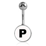 Printed Alphabet Letter Initial Belly Bars - Basic Curved Barbell. Navel Rings Australia.