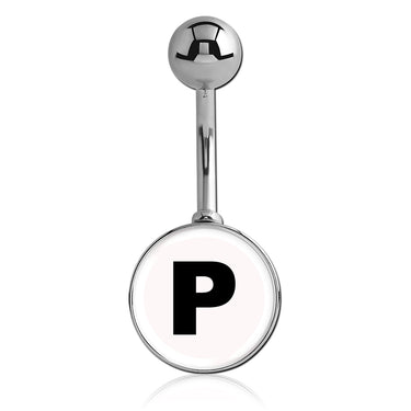 Printed Alphabet Letter Initial Belly Bars - Basic Curved Barbell. Navel Rings Australia.