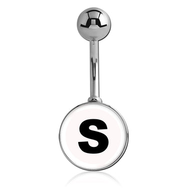 Printed Alphabet Letter Initial Belly Bars - Basic Curved Barbell. Navel Rings Australia.