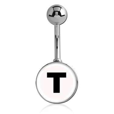 Printed Alphabet Letter Initial Belly Bars - Basic Curved Barbell. Navel Rings Australia.