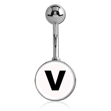 Printed Alphabet Letter Initial Belly Bars - Basic Curved Barbell. Navel Rings Australia.