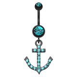 Captain Flatouts Black Diamond Anchor Belly Ring - Dangling Belly Ring. Navel Rings Australia.