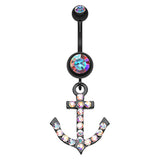Captain Flatouts Black Diamond Anchor Belly Ring - Dangling Belly Ring. Navel Rings Australia.