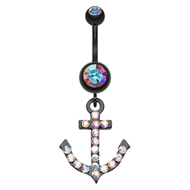 Captain Flatouts Black Diamond Anchor Belly Ring - Dangling Belly Ring. Navel Rings Australia.