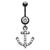 Captain Flatouts Black Diamond Anchor Belly Ring - Dangling Belly Ring. Navel Rings Australia.