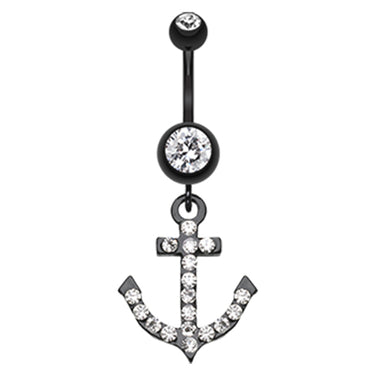 Captain Flatouts Black Diamond Anchor Belly Ring - Dangling Belly Ring. Navel Rings Australia.