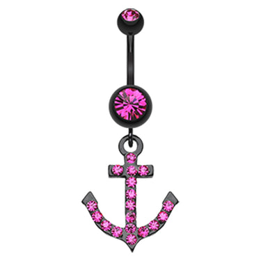 Captain Flatouts Black Diamond Anchor Belly Ring - Dangling Belly Ring. Navel Rings Australia.