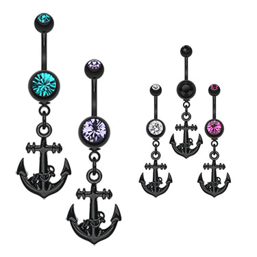 Black Bounty Anchor Belly Piercing - Dangling Belly Ring. Navel Rings Australia.