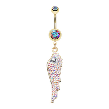 Malaikat Angel Dangly Navel Ring in Gold - Dangling Belly Ring. Navel Rings Australia.