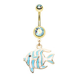 Marine Fish Belly Dangles in Gold - Dangling Belly Ring. Navel Rings Australia.