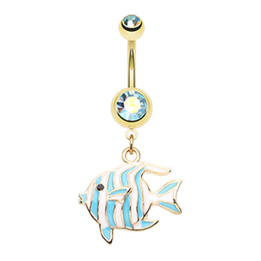 Marine Fish Belly Dangles in Gold - Dangling Belly Ring. Navel Rings Australia.