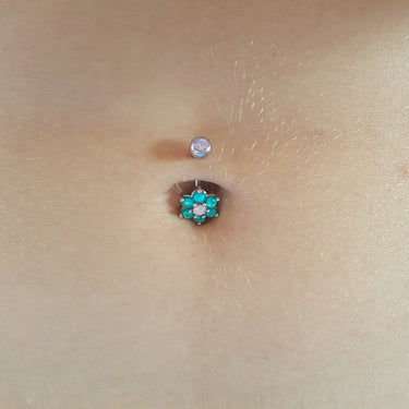 Astrid's Tantalising Bloom Belly Ring with Rose Gold Plating - Fixed (non-dangle) Belly Bar. Navel Rings Australia.