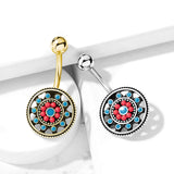 Aztec Sun Wheel Belly Bar - Fixed (non-dangle) Belly Bar. Navel Rings Australia.