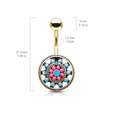Aztec Sun Wheel Belly Bar - Fixed (non-dangle) Belly Bar. Navel Rings Australia.