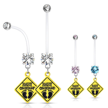 Jewelled Baby On Board Maternity Belly Ring - Maternity Belly Ring. Navel Rings Australia.