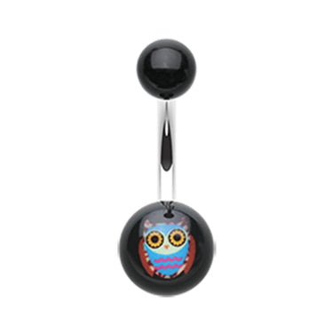 Beaming Night Owl Belly Ring - Fixed (non-dangle) Belly Bar. Navel Rings Australia.