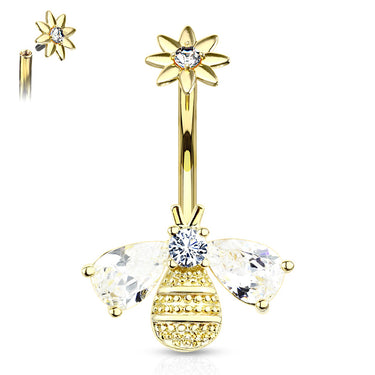 Buzzy Bee Belly Ring with Gold Plating - Fixed (non-dangle) Belly Bar. Navel Rings Australia.