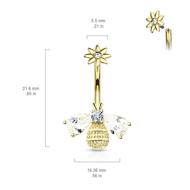 Buzzy Bee Belly Ring - Fixed (non-dangle) Belly Bar. Navel Rings Australia.