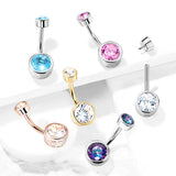 Flat Disc Internally Threaded Gem Belly Bar with Rose Gold Plating - Basic Curved Barbell. Navel Rings Australia.