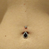 Grande Black Paved Teardrop Navel Ring - Fixed (non-dangle) Belly Bar. Navel Rings Australia.