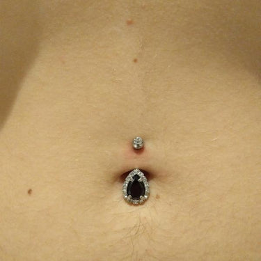 Grande Black Paved Teardrop Navel Ring - Fixed (non-dangle) Belly Bar. Navel Rings Australia.