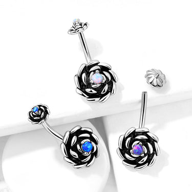 Ziva Opal Flower Belly Ring - Split Spinal Belly Bar. Navel Rings Australia.