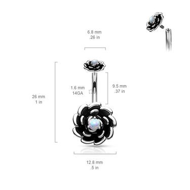 Ziva Opal Flower Belly Ring - Split Spinal Belly Bar. Navel Rings Australia.