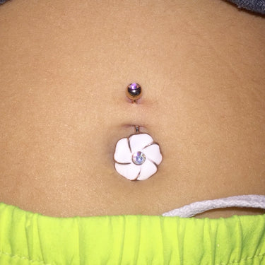 Morning Mist Hibiscus Belly Bar - Fixed (non-dangle) Belly Bar. Navel Rings Australia.