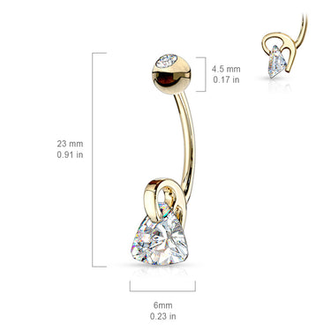 ViVi Triangle Belly Bar in 14K Yellow Gold - Dangling Belly Ring. Navel Rings Australia.