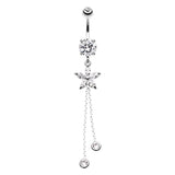 Bezelled Flower Chain Belly Dangle - Dangling Belly Ring. Navel Rings Australia.