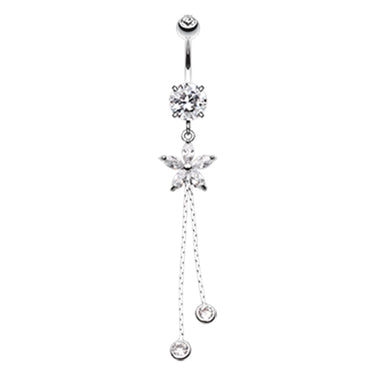 Bezelled Flower Chain Belly Dangle - Dangling Belly Ring. Navel Rings Australia.