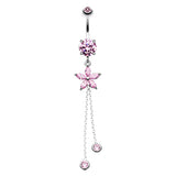 Bezelled Flower Chain Belly Dangle - Dangling Belly Ring. Navel Rings Australia.
