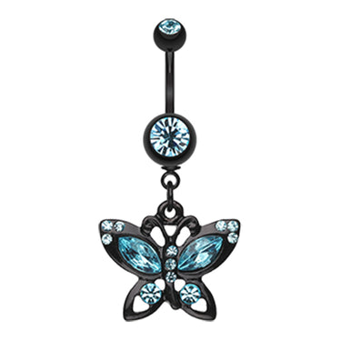 Blackline Butterfly Belly Bar - Dangling Belly Ring. Navel Rings Australia.