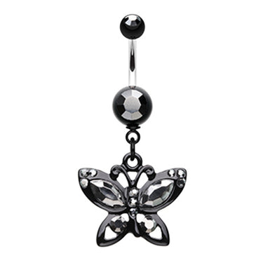 Blackline Butterfly Belly Bar - Dangling Belly Ring. Navel Rings Australia.
