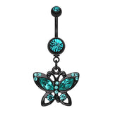 Blackline Butterfly Belly Bar - Dangling Belly Ring. Navel Rings Australia.