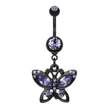 Blackline Butterfly Belly Bar - Dangling Belly Ring. Navel Rings Australia.