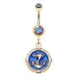 Royal Navy Anchor Coin Belly Dangle - Dangling Belly Ring. Navel Rings Australia.