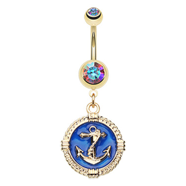 Royal Navy Anchor Coin Belly Dangle - Dangling Belly Ring. Navel Rings Australia.