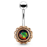 Boêmio Opal Belly Bar with Rose Gold Plating - Fixed (non-dangle) Belly Bar. Navel Rings Australia.