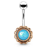 Boêmio Opal Belly Bar with Rose Gold Plating - Fixed (non-dangle) Belly Bar. Navel Rings Australia.