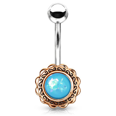 Boêmio Opal Belly Bar with Rose Gold Plating - Fixed (non-dangle) Belly Bar. Navel Rings Australia.