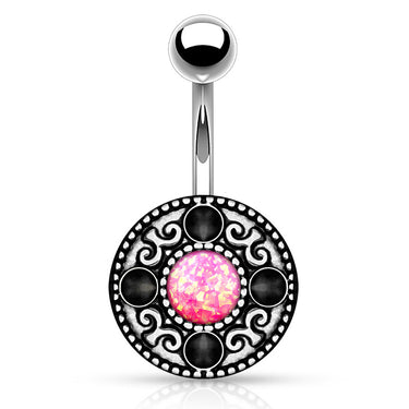Wild Fire Opal Shield Belly Bar - Fixed (non-dangle) Belly Bar. Navel Rings Australia.