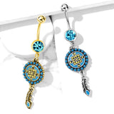 Aztec Dream Catcher Belly Dangle - Dangling Belly Ring. Navel Rings Australia.