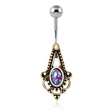 Bohemian Splendour Opal Belly Bar - Fixed (non-dangle) Belly Bar. Navel Rings Australia.