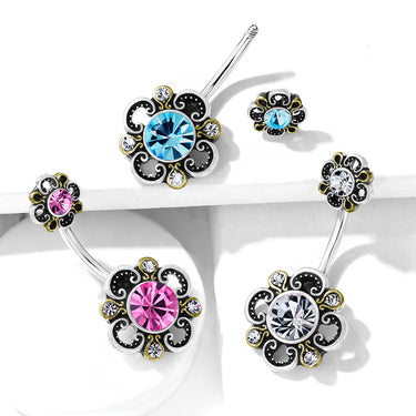 Boho Bloomer Belly Bar - Fixed (non-dangle) Belly Bar. Navel Rings Australia.