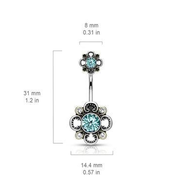 Boho Bloomer Belly Bar - Fixed (non-dangle) Belly Bar. Navel Rings Australia.